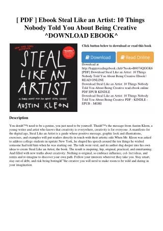 [ PDF ] Ebook Steal Like an Artist 10 Things Nobody Told You About Being Creativ