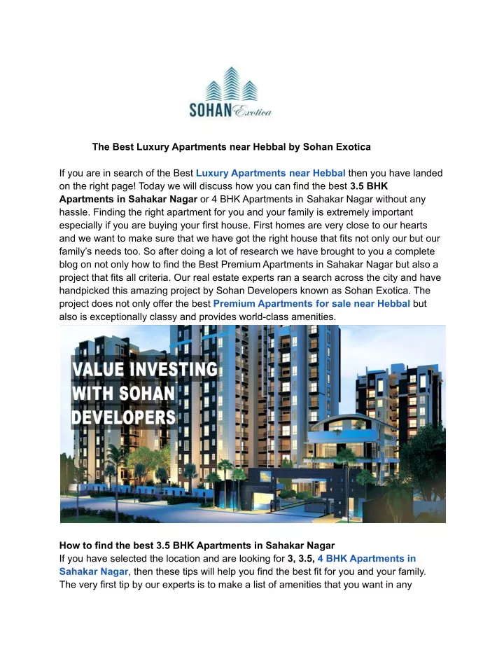 the best luxury apartments near hebbal by sohan