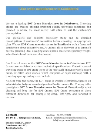 EOT Crane Manufacturer in Coimbatore