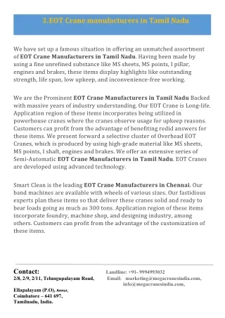 EOT Crane Manufacturers in Tamilnadu