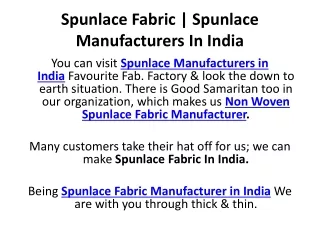 Spunlace Fabric - Spunlace Non Woven Fabric Manufacturers In India