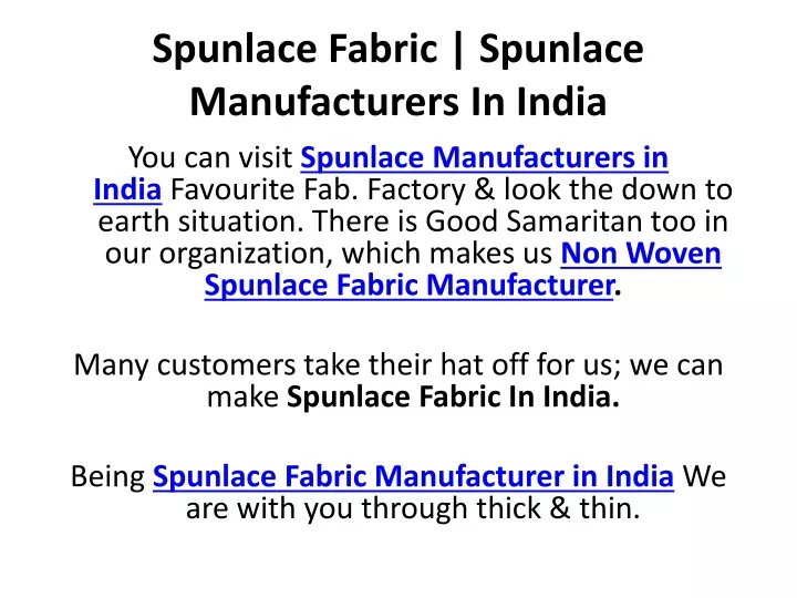 spunlace fabric spunlace manufacturers in india