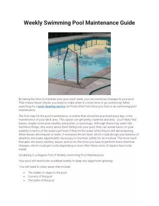 Weekly Swimming Pool Maintenance Guide