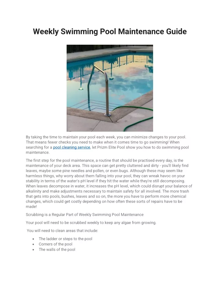weekly swimming pool maintenance guide