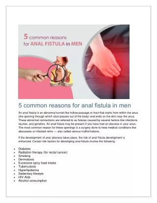 5 common reasons for anal fistula in men