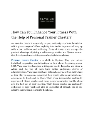 How Can You Enhance Your Fitness With the Help of Personal Trainer Chester?