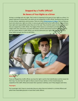 Driving Lessons in Calgary | Be Aware of Your Rights as a Driver