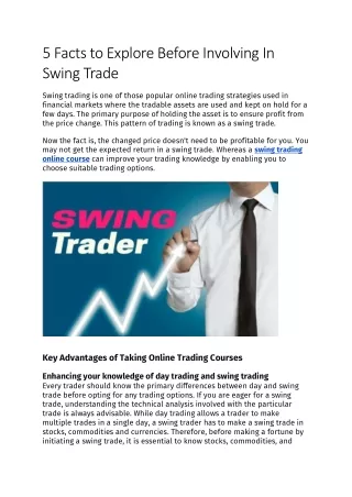 5 Facts To Explore Before Involving In Swing Trade