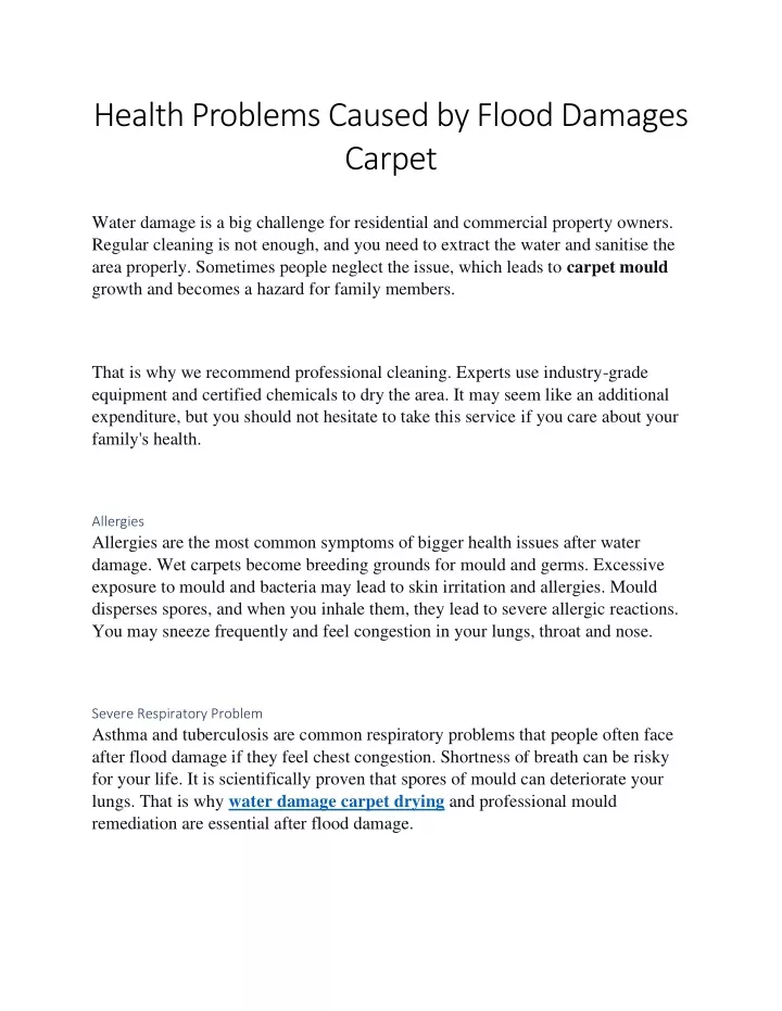 health problems caused by flood damages carpet