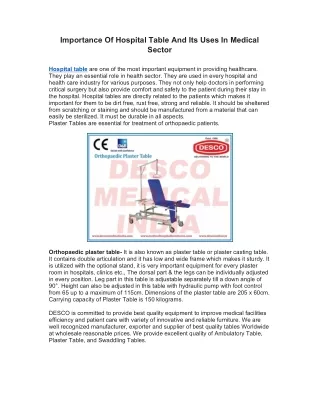 Importance Of Hospital Table And Its Uses In Medical Sector