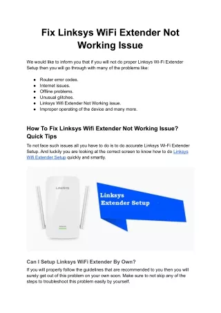 Fix Linksys Wifi Extender Not Working Issue