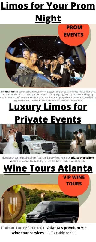 Limos for Your Prom Night, Private Events and Wine Tours.