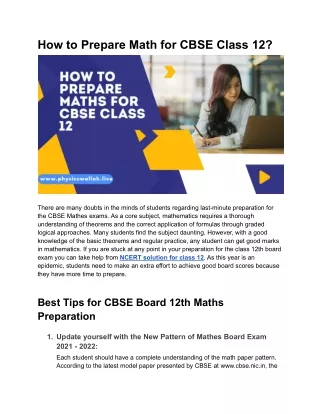 how to prepare math for cbse class 12
