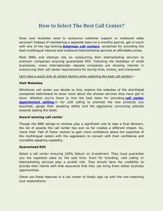 How to Select The Best Call Center