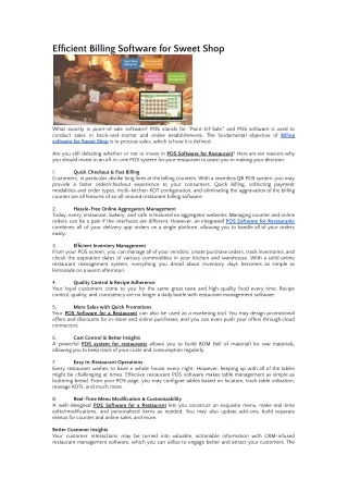 Efficient Billing Software for Sweet Shop