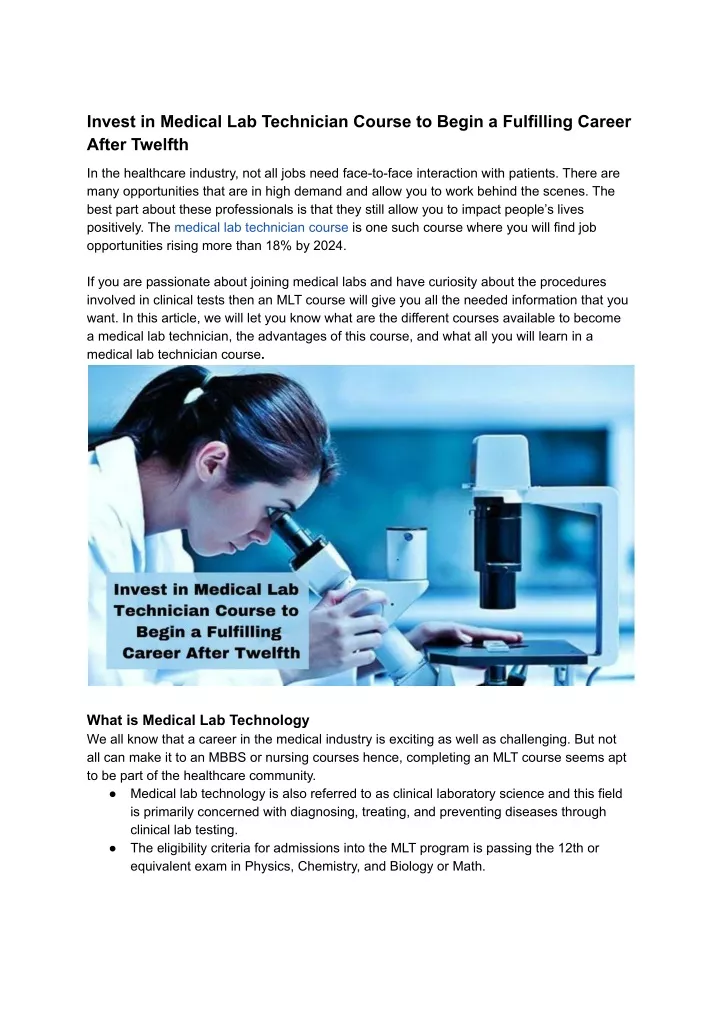 invest in medical lab technician course to begin