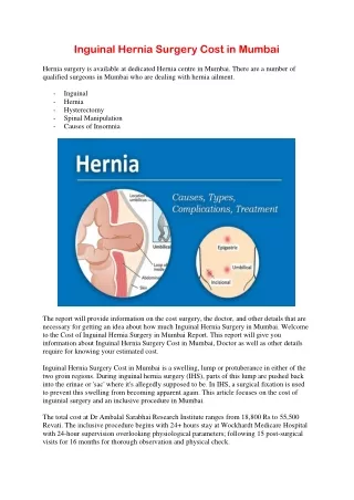 Inguinal Hernia Surgery Cost in Mumbai