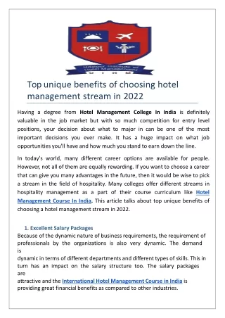 Top unique benefits of choosing hotel management stream in 2022