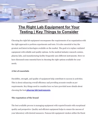 The Right Lab Equipment for Your Testing | Pharmaceutical lab equipments