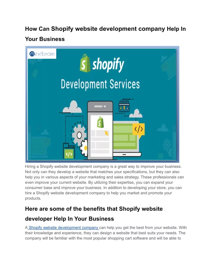 how can shopify website development company help