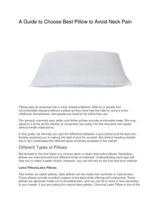A Guide to Choose Best Pillow to Avoid Neck Pain