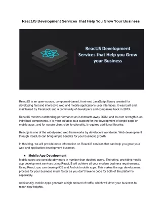 ReactJS Development Services that Help you Grow your Business