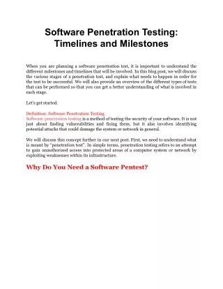 software penetration testing timelines