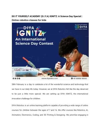 DO IT YOURSELF ACADEMY (D.I.Y.A) IGNITZ_ A Science Day Special _ Online robotics classes for kids