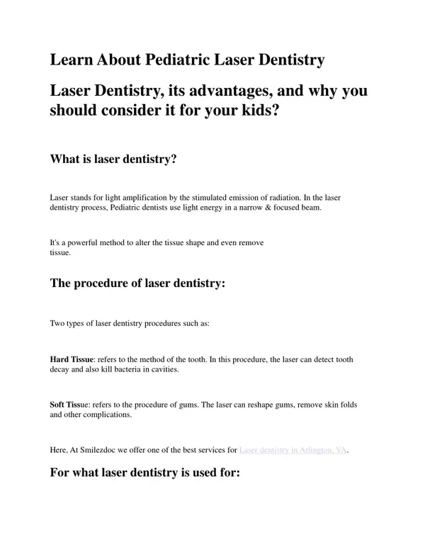 Learn About Pediatric Laser Dentistry