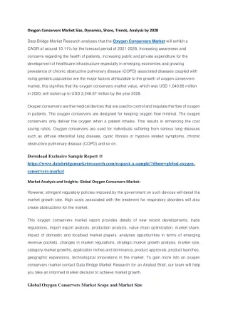oxygen conservers market size dynamics share