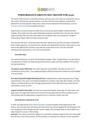 performance driven seo trends for 2022
