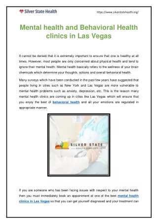Mental health and Behavioral Health clinics in Las Vegas