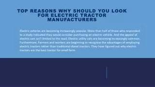 Top reasons why should you look for electric tractor manufacturers