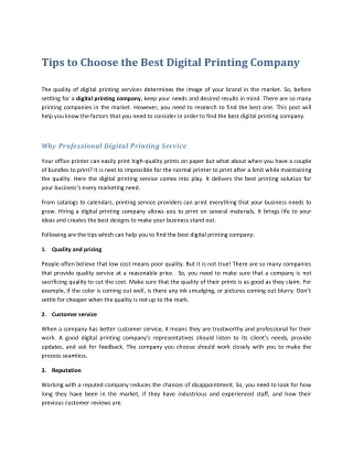 Tips to Choose the Best Digital Printing Company