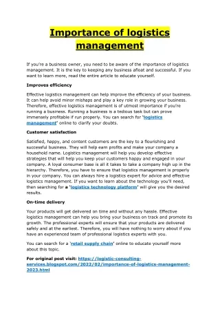 importance of logistics management
