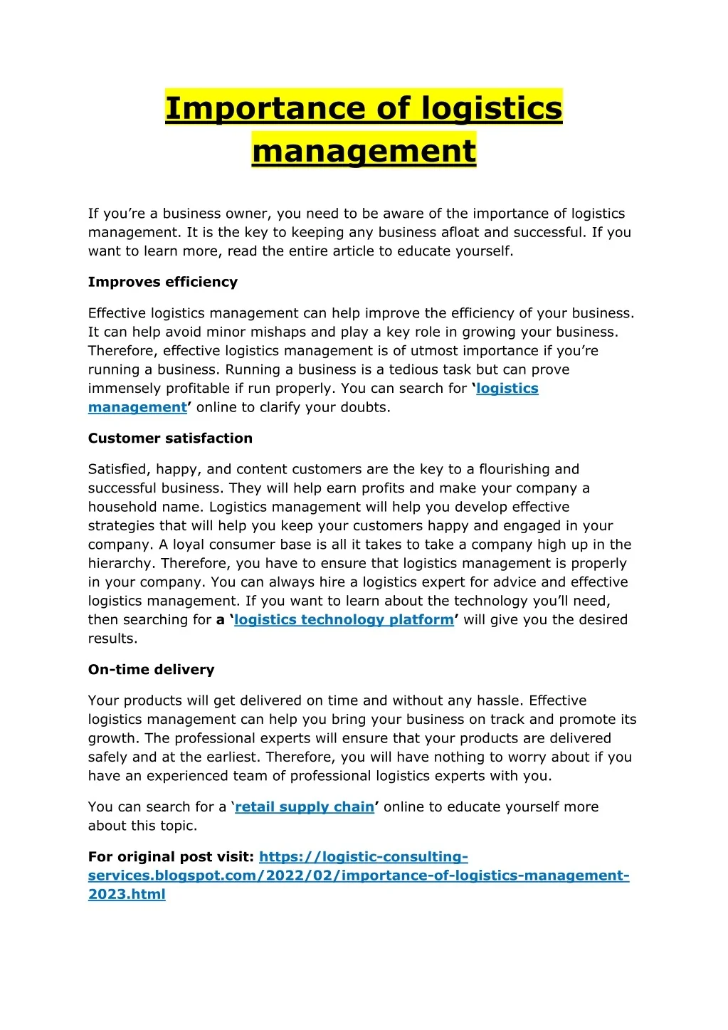 PPT - Importance of logistics management PowerPoint Presentation, free ...