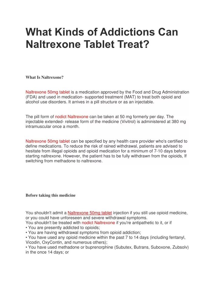 what kinds of addictions can naltrexone tablet