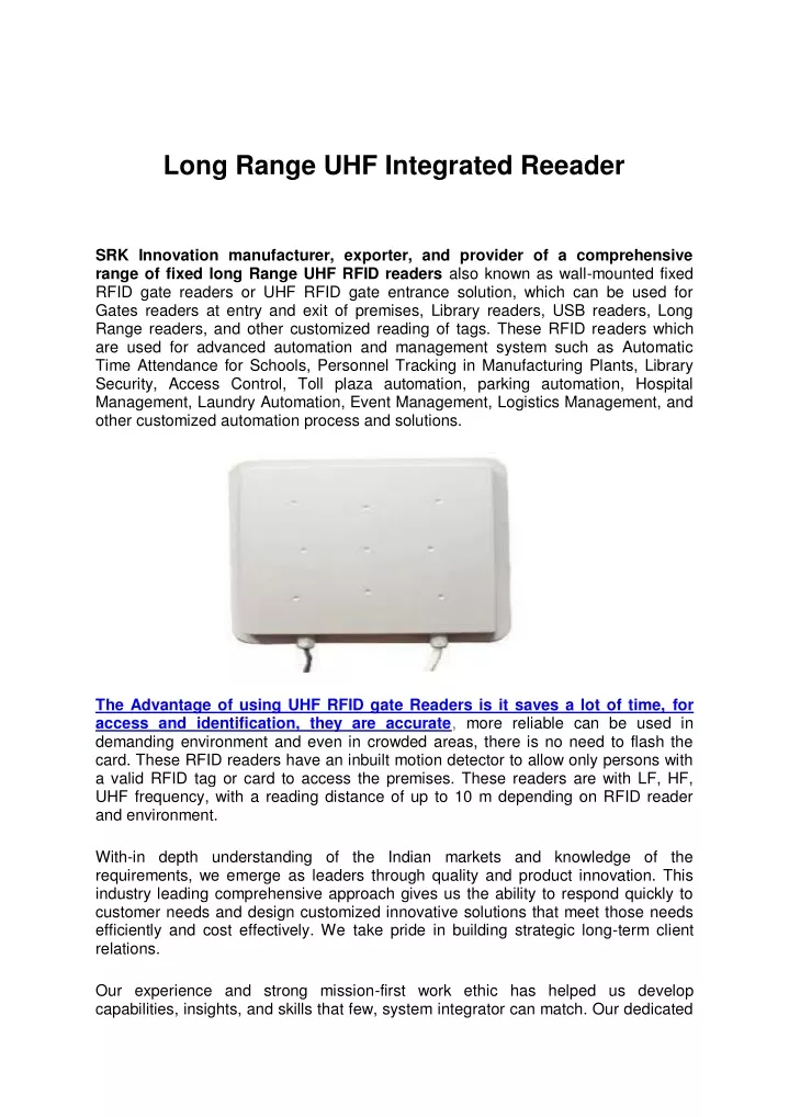 long range uhf integrated reeader