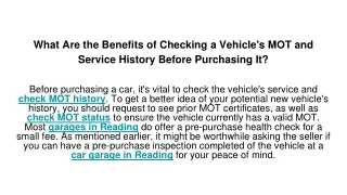 what are the benefits of checking a vehicle s mot and service history before purchasing it