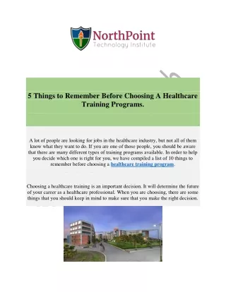 5 Things to Remember Before Choosing A Healthcare Training Programs.
