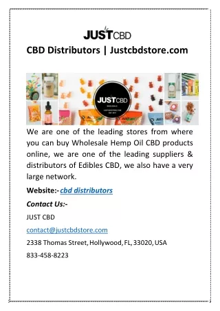 CBD Distributors | Justcbdstore.com