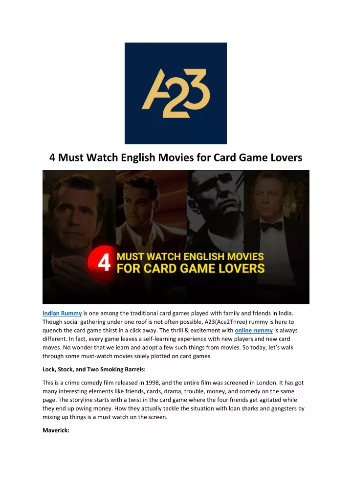 4 must watch english movies for card game lovers