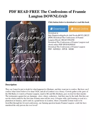 PDF READ FREE The Confessions of Frannie Langton DOWNLOAD