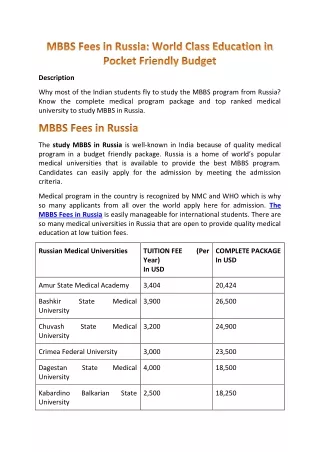 World Class Education in Pocket Friendly Budget in Russia
