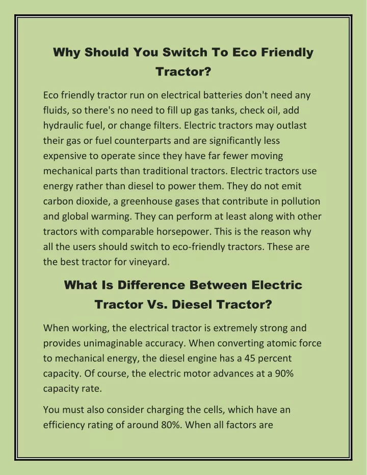 why should you switch to eco friendly tractor