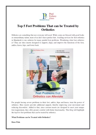 Top 5 Feet Problems That can be Treated by Orthotics