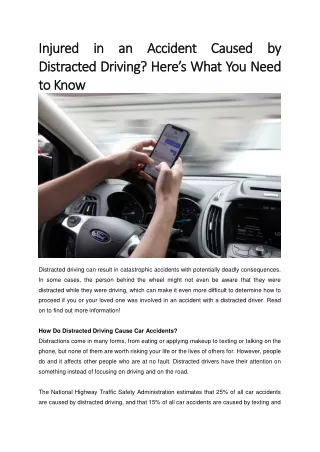 Injured in an Accident Caused by Distracted Driving? Here’s What You Need to Kno