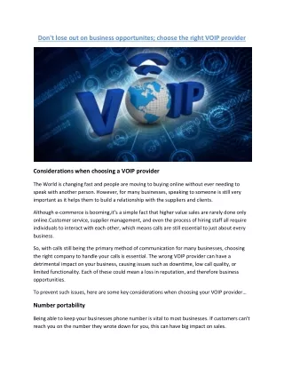 Don't lose out on business opportunites; choose the right VOIP provider