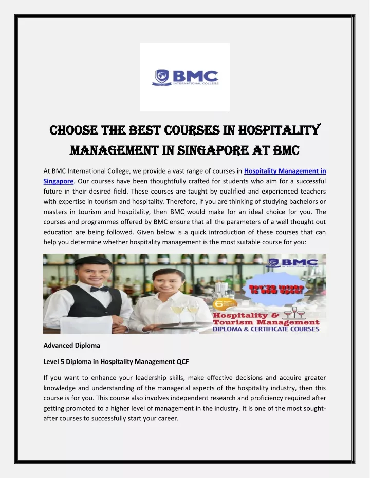 choose the best courses in hospitality choose