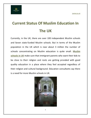Current Status Of Muslim Education In The UK
